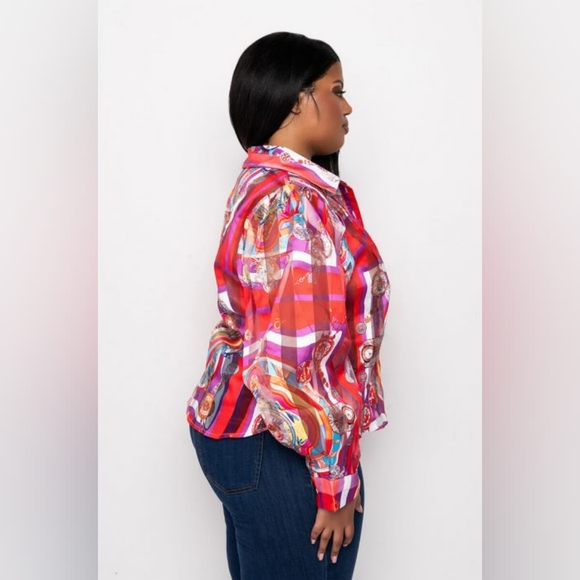 NWT Plus C'EST LA VIE Printed Sheer Blouse Size 1X - Picture 2 of 7